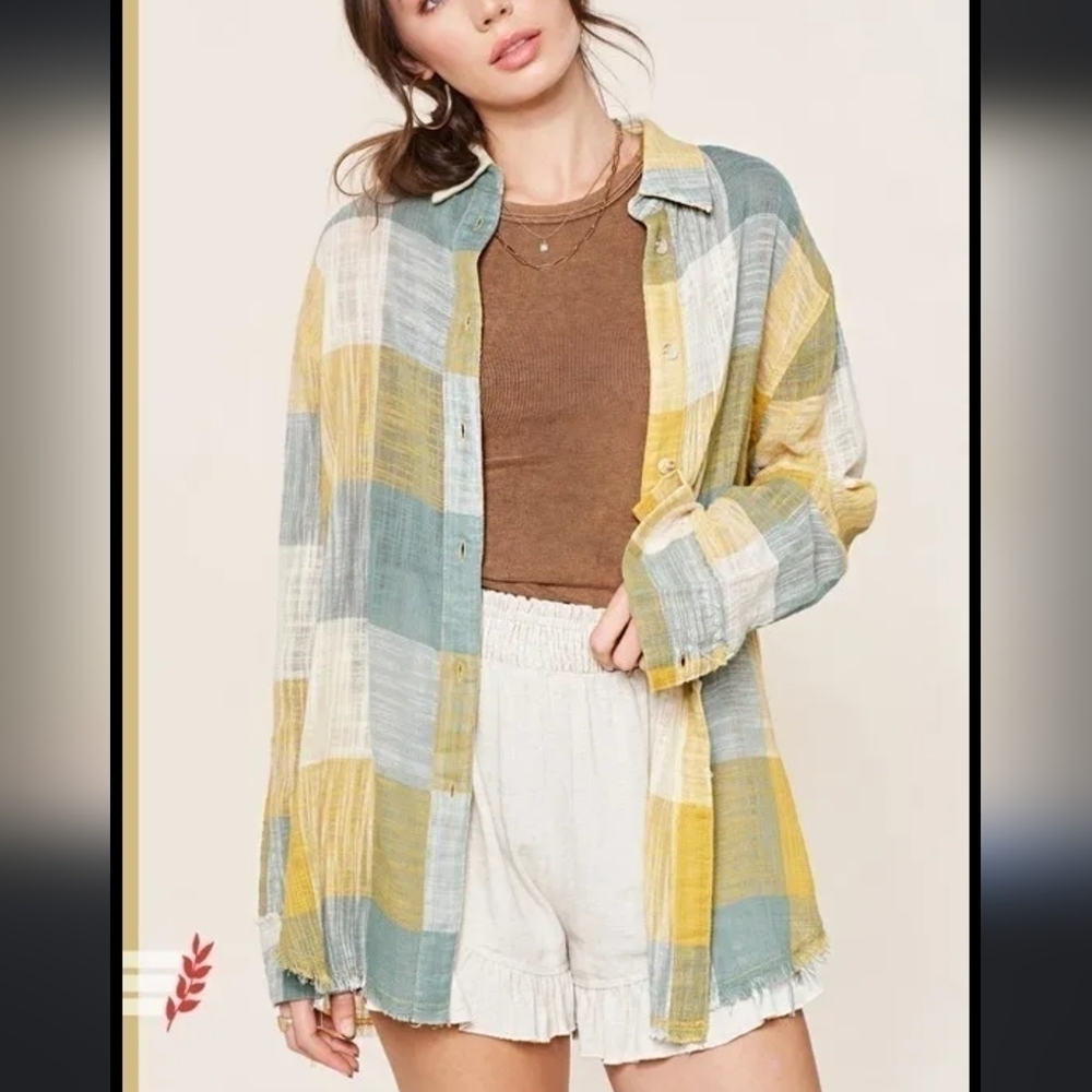 La miel plaid button-down long sleeve